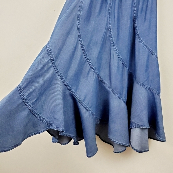 Soft Surroundings | Chambray Ruffled Midi Skirt - Picture 3 of 6